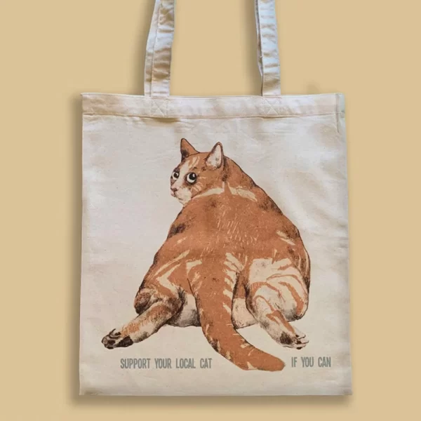 "Support your local cat if you can" Ginger Cat Tote Bag - Marisa Ventura