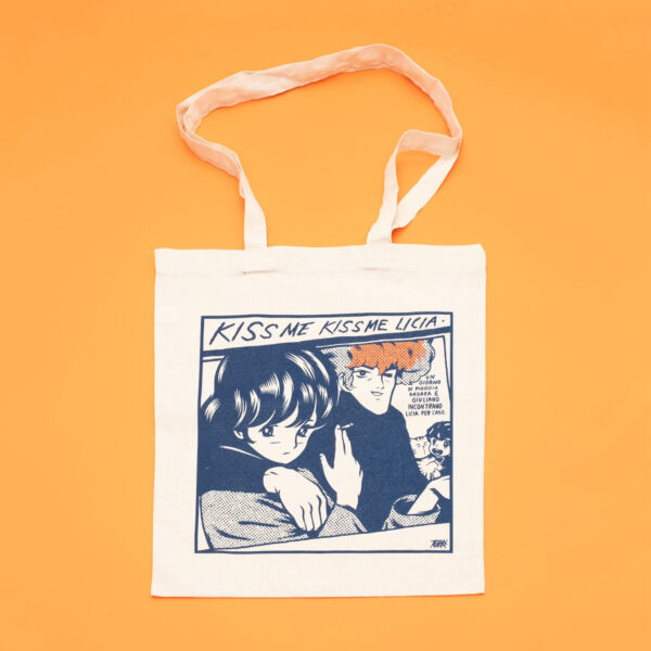 Tote bag colore Natur Stampa blu navy Kiss Me Licia