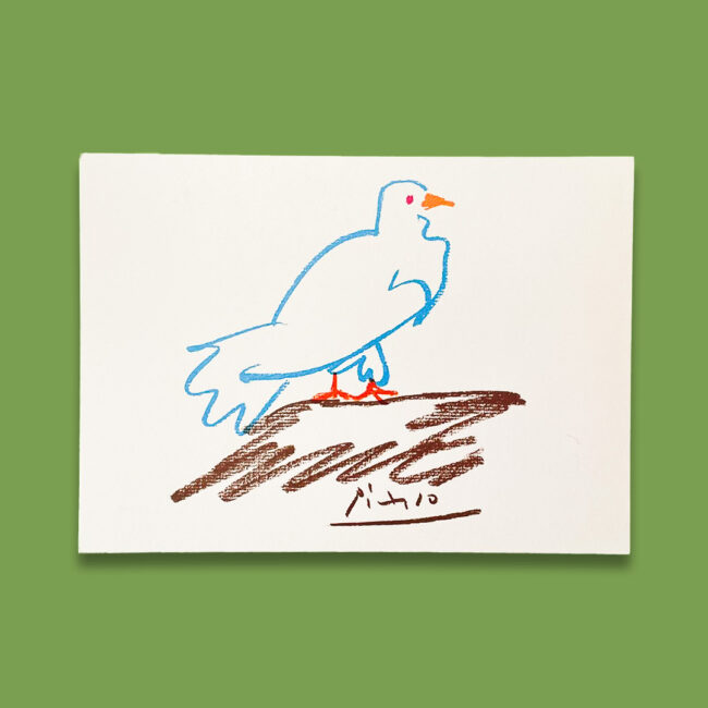 Cartolina illustrata a pastelli su sfondo bianco