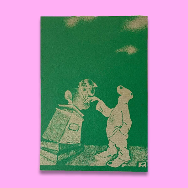 Cartolina illustrata con sfondo verde