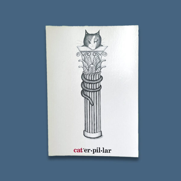 Cartolina "Cat.er-pil-lar" illustrata