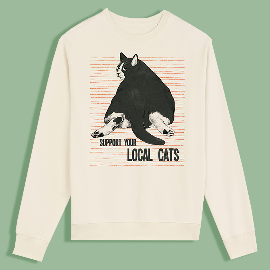 “Support your local cat” Black Cat Felpa – Marisa Ventura 1 felpa save your local cats Marisa Ventura gatto nero